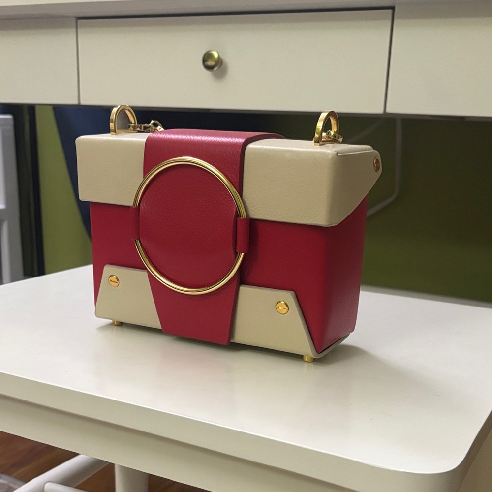 Yuzefi Red and Cream Box Bag with Gold Accents
